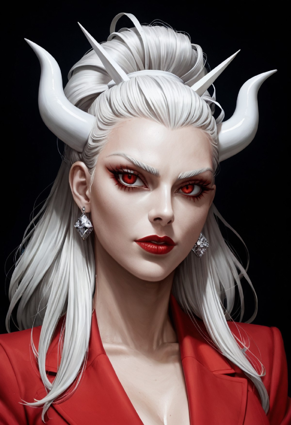 resolution:1.3, high detail, digital headshot, black background, looking afar, BREAK
Lucifer from HellTaker, well-endowe