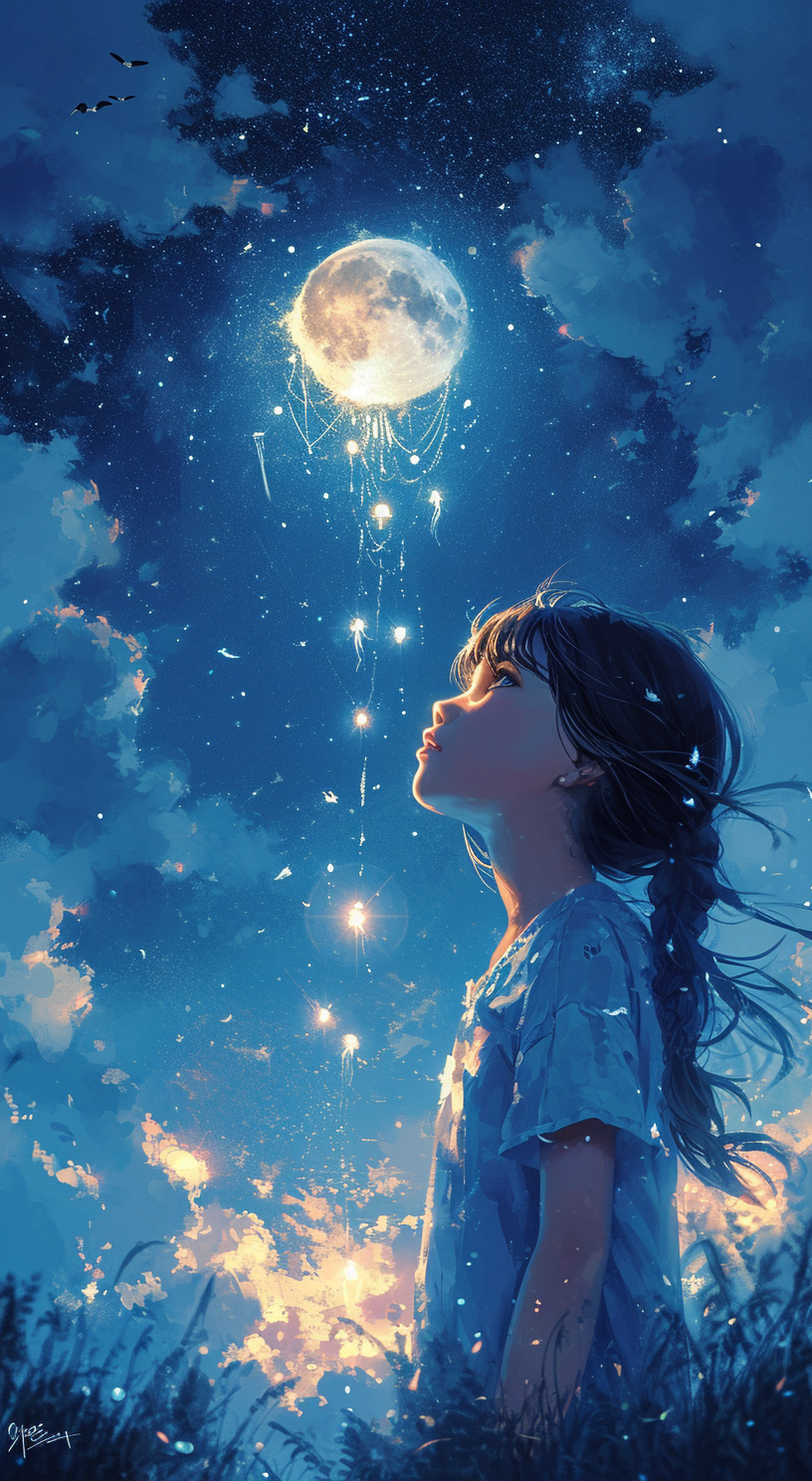 Dream Catcher, in the style of crisp neo-pop illustrations, sky-blue, nightcore, trompe-l'œil illusi...