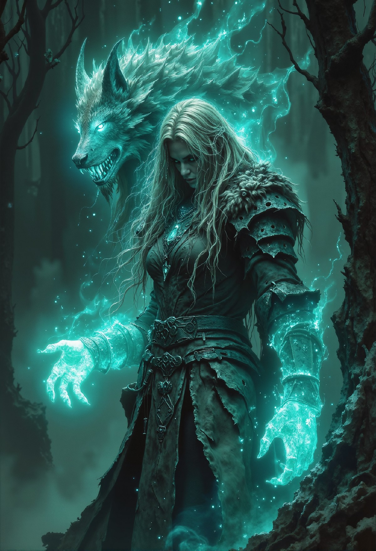 cinematic photo . Create a hyper-realistic depiction of a powerful and commanding sorceress in the midst of casting a sp