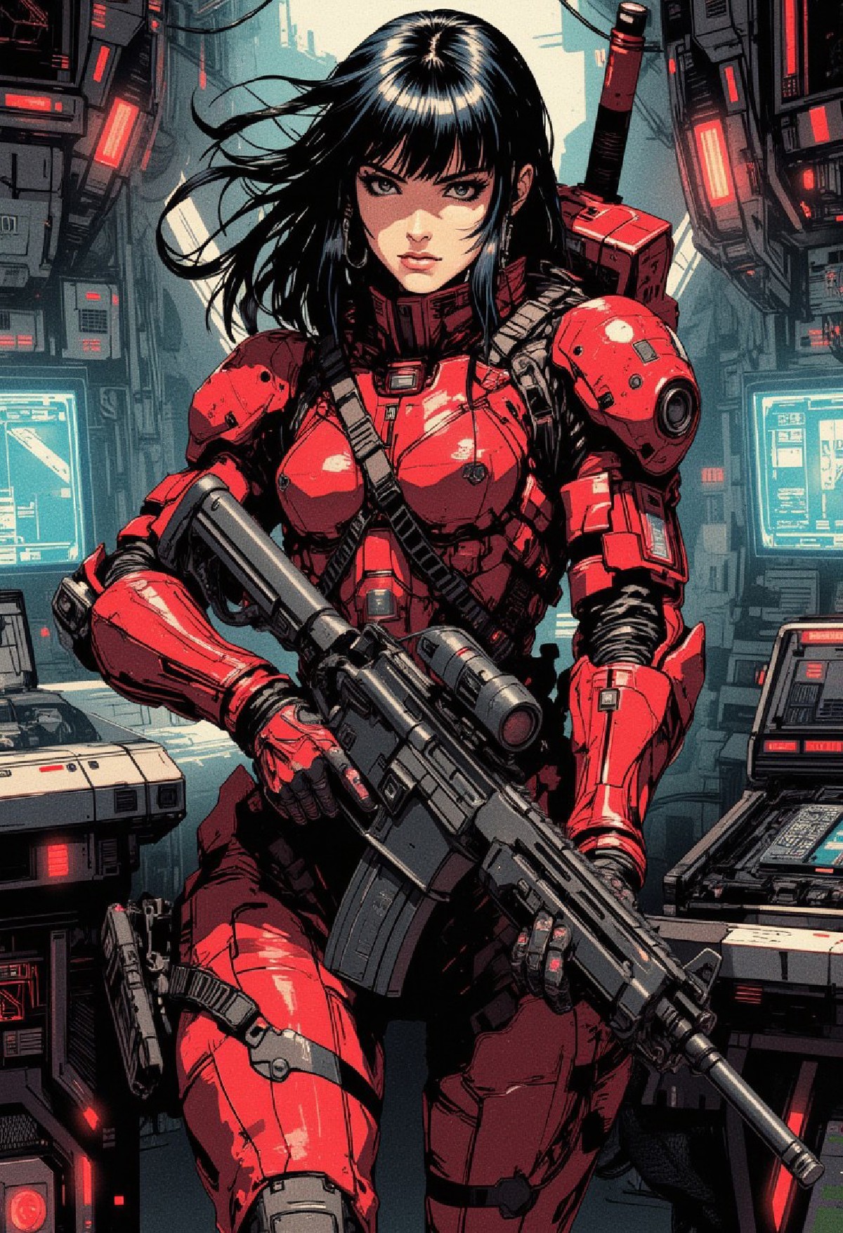 A digital painting in the style of ck-js, nistyle, a female space pirate. chanel straight-cut bob, bangs, sidelocks, bat
