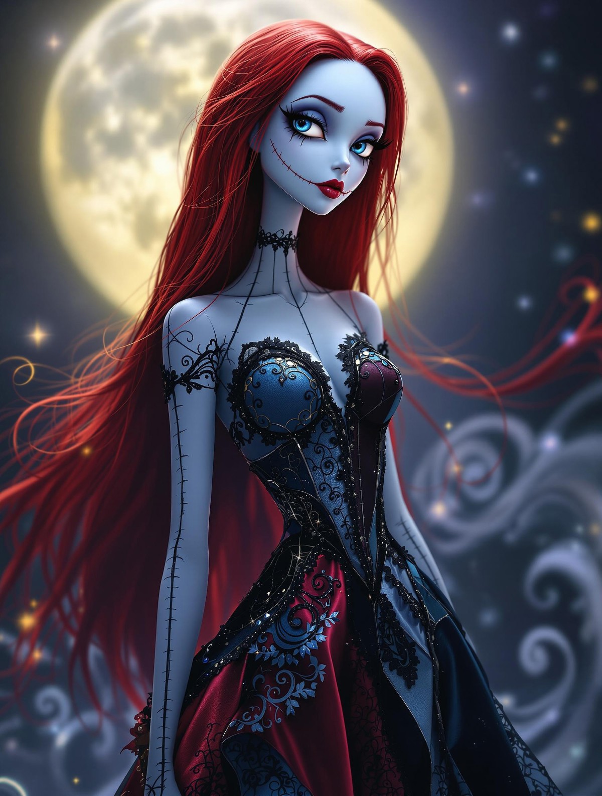 A stunning reimagining of Sally from The Nightmare Before Christmas, designed as a beautiful and stylish figure while ma