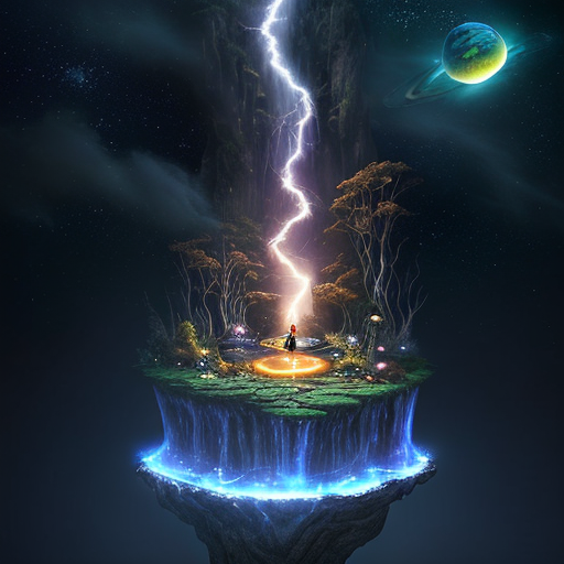 focused dream light.
on the distance, planets with lightning, waterfall and flames.
a male drummer p...