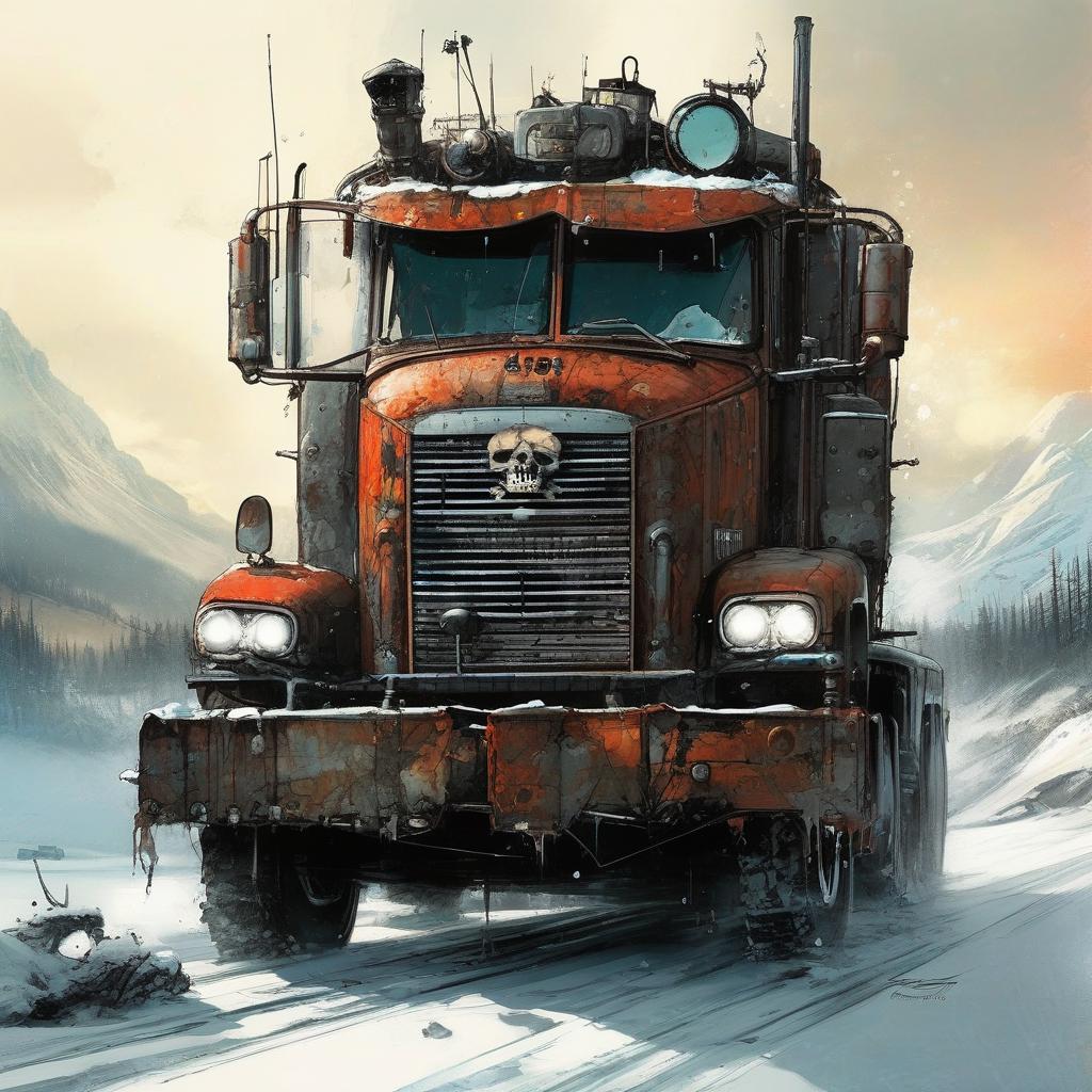 Iceroad trucker, dieselpunk, biopunk, dreampunk, fractal art, surrealism, abstract art, experimental...