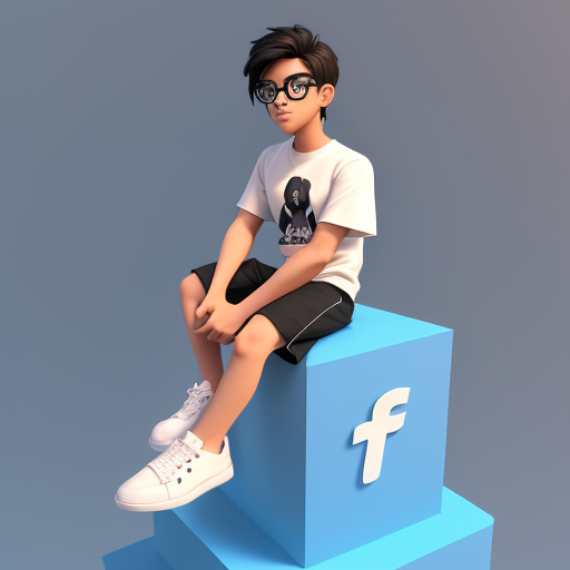 Create a 3D illustration of an animated character boy sitting casually on top of a social media logo...
