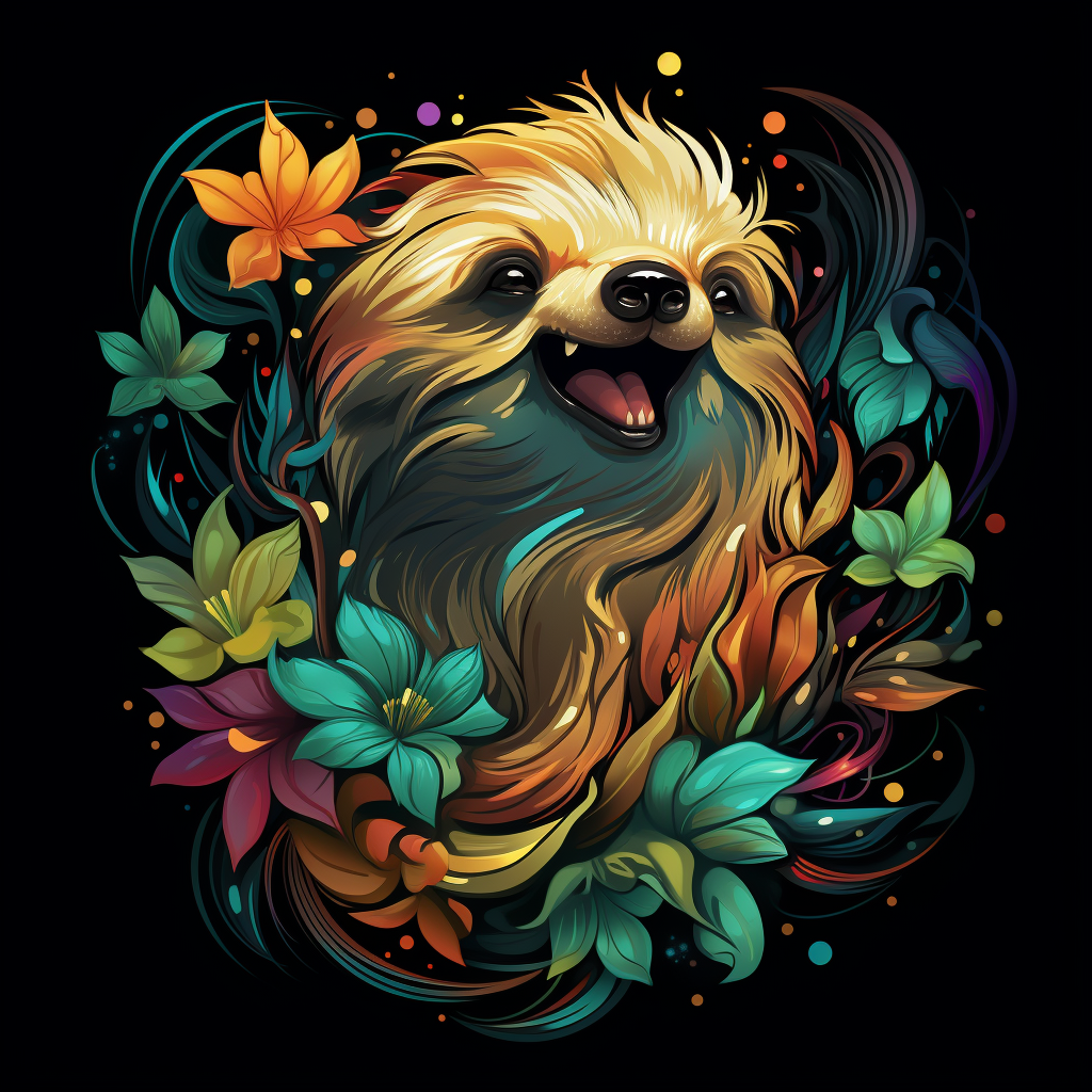 2d whimsical singing sloth small playful enchanting logo design, Olfactory-Visual Synesthesia, inter...