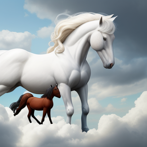 horse with baby horse. clouds. heavens.