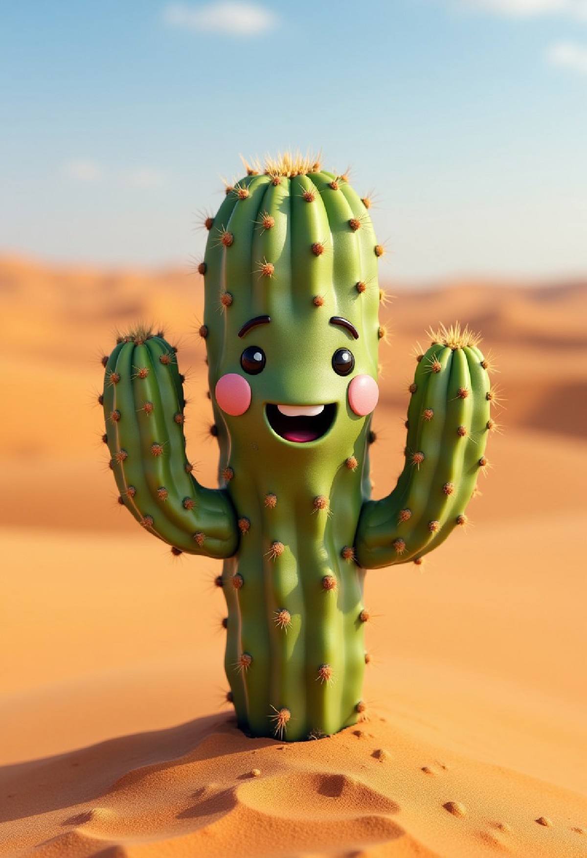 A small cactus with a happy face in the Sahara desert.aidmaMJ6.1