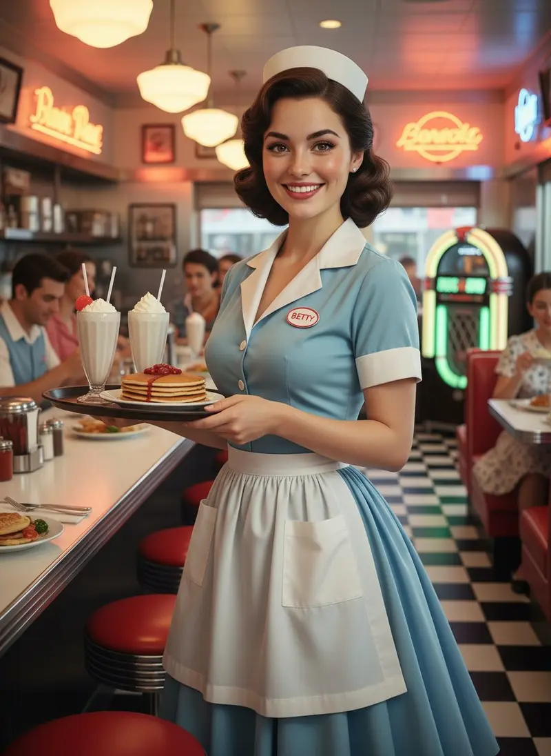 1950 年代美式餐厅女服务员
