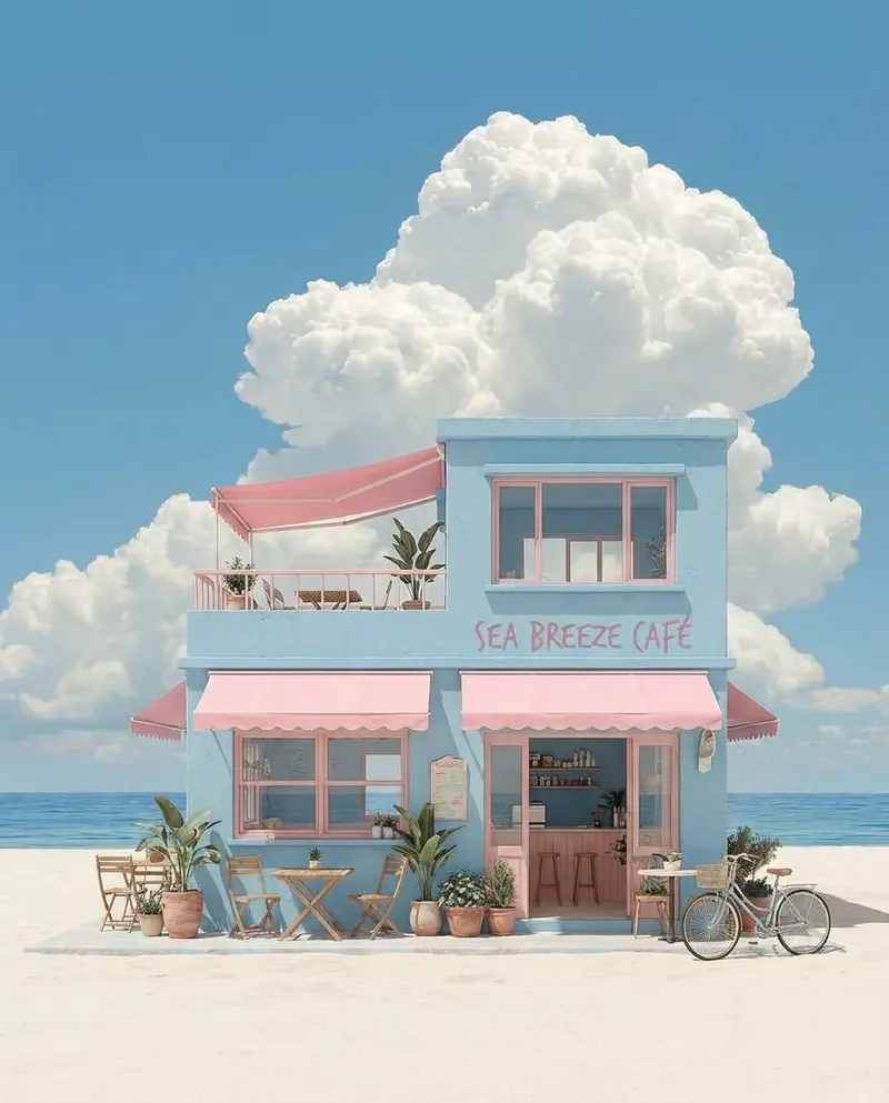 Charming Pastel Two-Story Building
