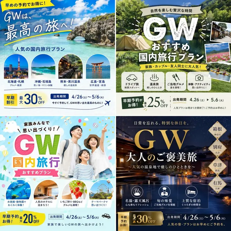 Travel Ad Four-Grid Variations